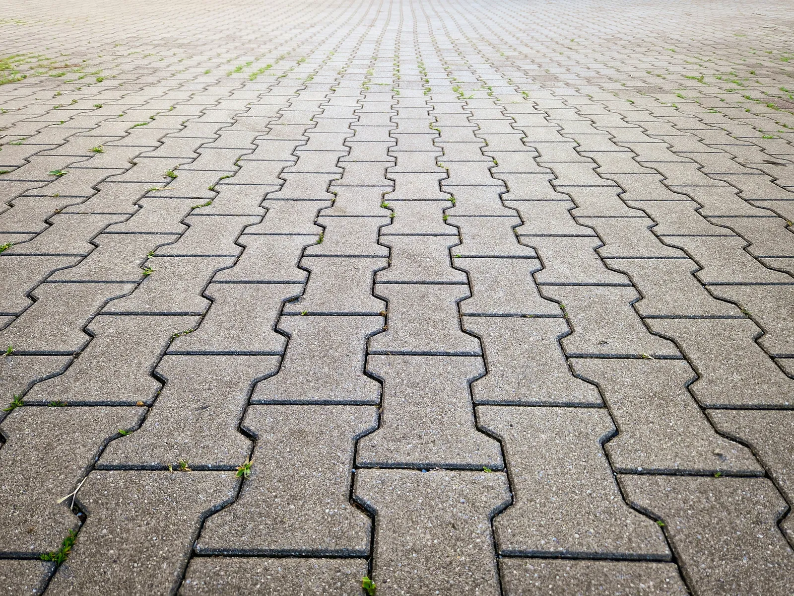 Backyard interlocking paver patio with separate dining and lounge zones